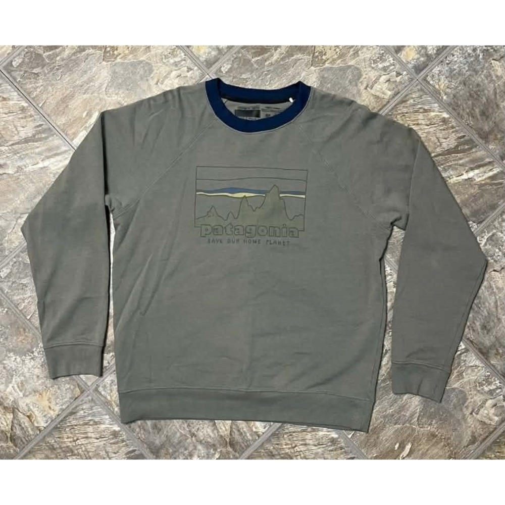 Patagonia Sweatshirt Mens M Gray Good Organic Cotton Graphic Crewneck Raglan